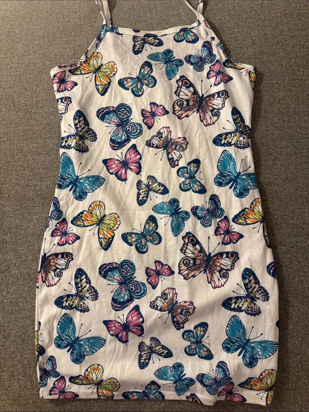 5/$15- Girls' White Butterfly Print Sundress - Pink & Blue